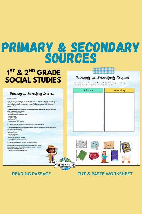 Primary vs. Secondary Sources Activity, Cut & Paste for 1st–2nd Grade