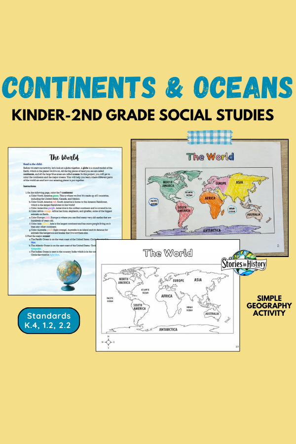 The World: Continents & Oceans Coloring Map, Kindergarten–1st Grade Geography