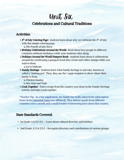 Full Year My World, My Story- 1st & 2nd Grade Curriculum- PRINTED