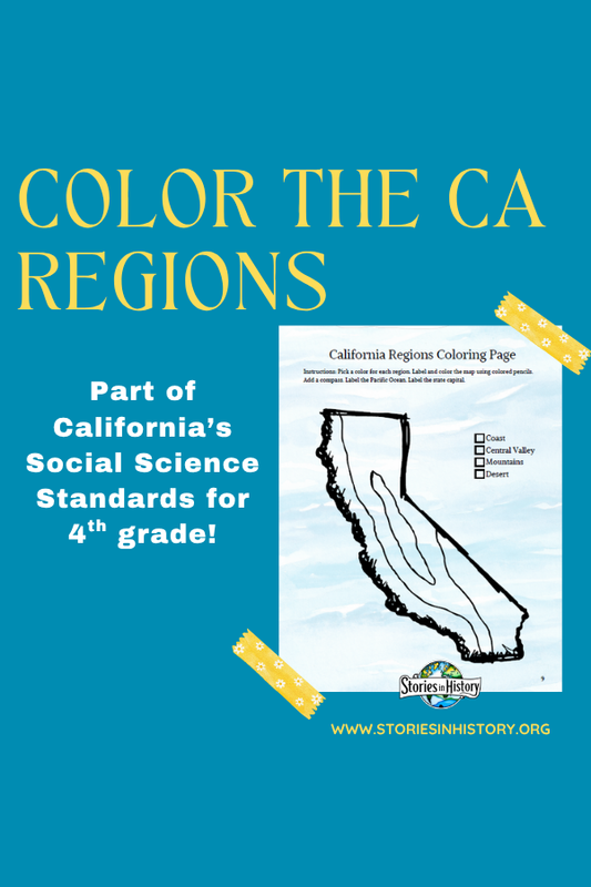CA Regions Coloring Page- Color the 4 CA Regions on the Map (California History)