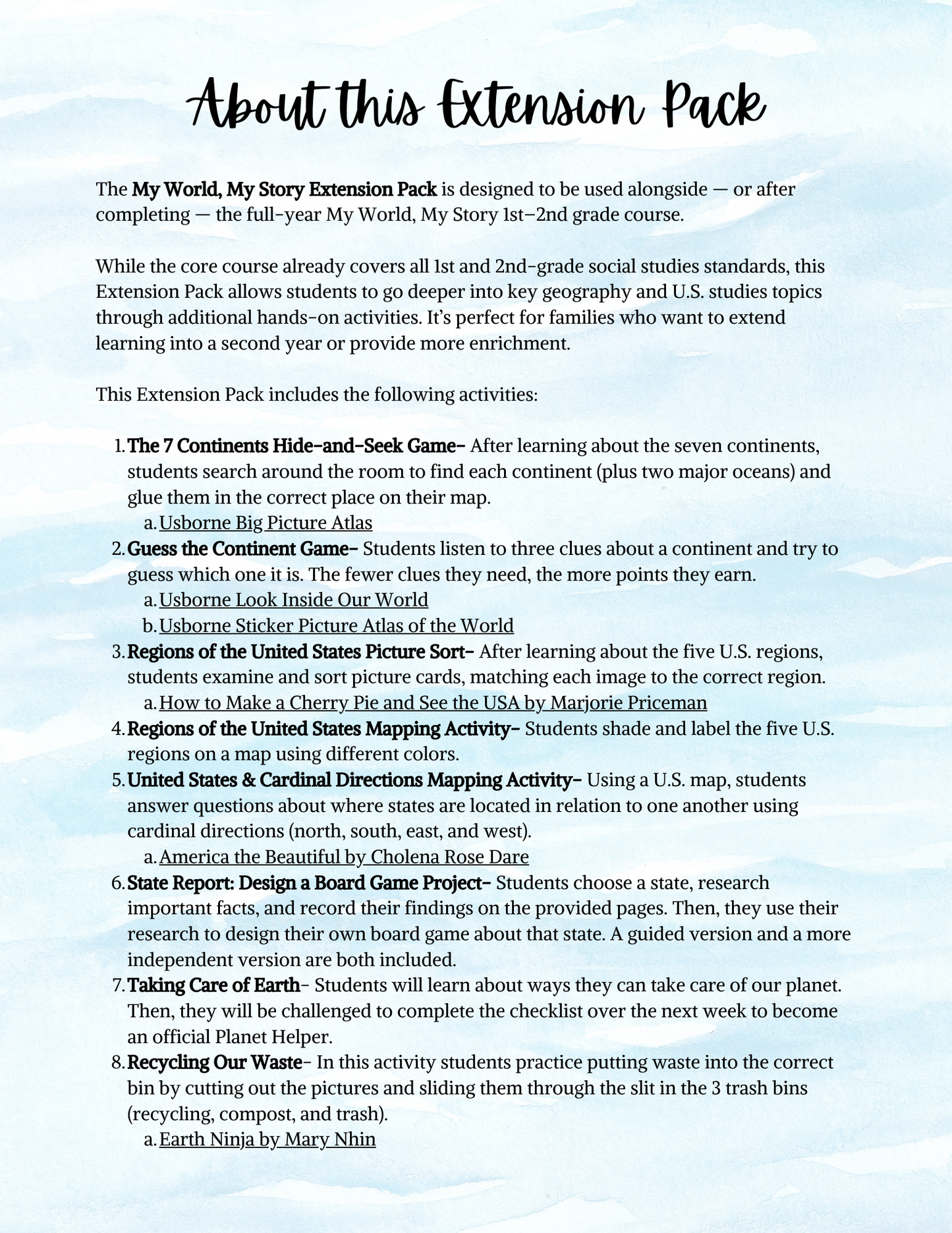 My World, My Story Extension Pack- PRINTED
