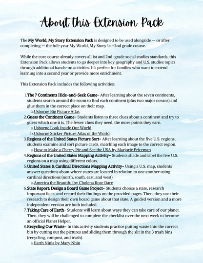 My World, My Story Extension Pack- PRINTED
