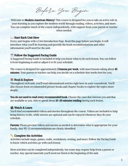 Full Year Modern American History Curriculum- DIGITAL DOWNLOAD ONLY