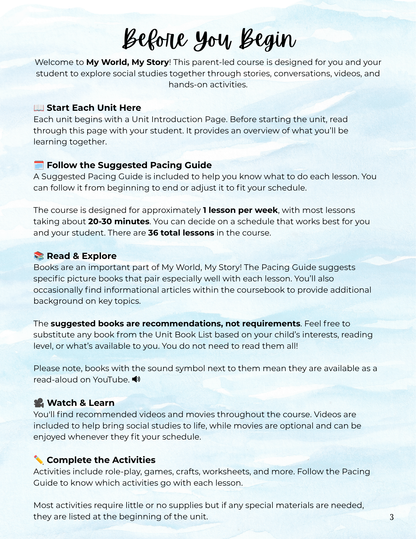 Full Year My World, My Story- 1st & 2nd Grade Curriculum- PRINTED + Digital