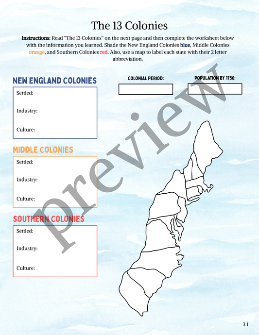 Colonial America Activity Bundle for 3rd–5th Grade