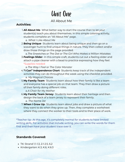 Full Year My Story Begins- TK & Kinder Curriculum- DIGITAL DOWNLOAD