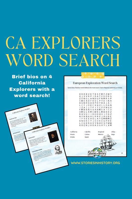 Mini Biographies of 4 California Explorers & Word Search (California History)