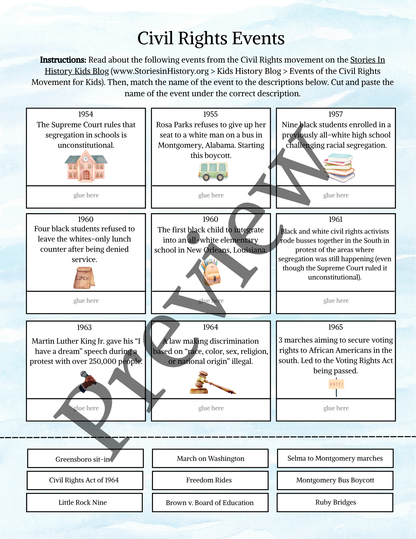 Civil Rights Movement Worksheet | Cut-and-Paste U.S. History Activity (Grades 4–8)