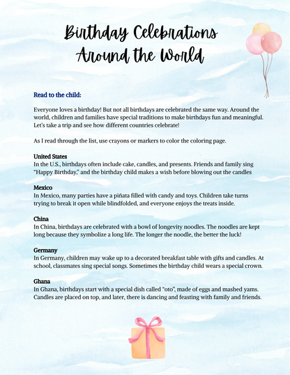 Birthday Celebrations Around the World | Read-Aloud & Coloring Page