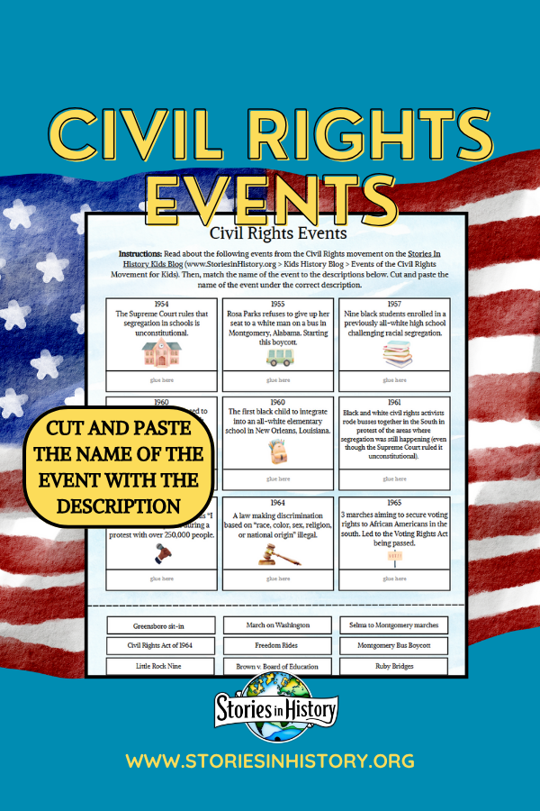 Civil Rights Events Cut and Paste Worksheet for Kids – Stories in History