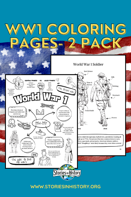 WW1 Coloring Pages 2 Pack- Soldier Gear & Infographic