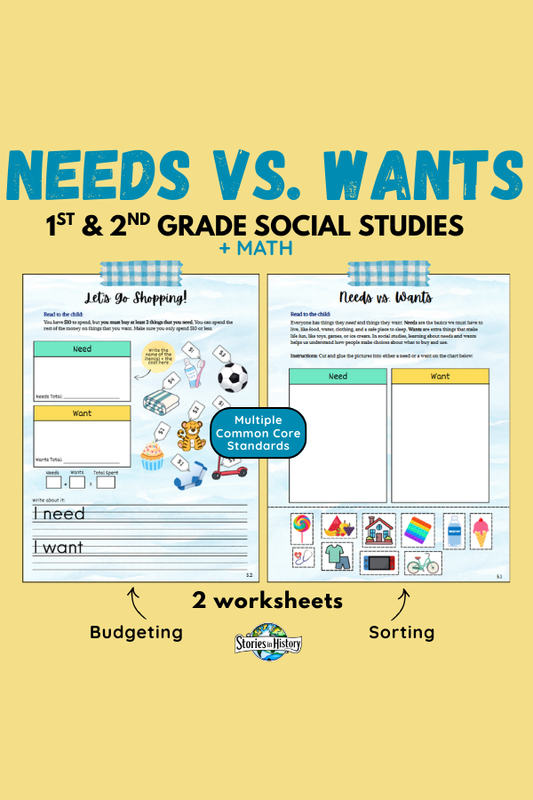 Needs vs. Wants Cut & Paste + $10 Budget Shopping Activity for 1st & 2nd Grade
