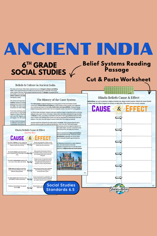 Ancient India Hindu Beliefs Cause & Effect Activity with Caste System for 6th Grade